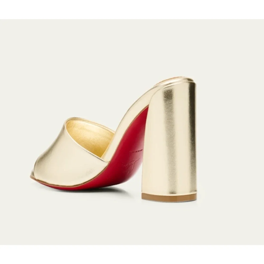 Christian Louboutin Jane Mule 85 Platine Gold Leather Backless Sandal Heel 36